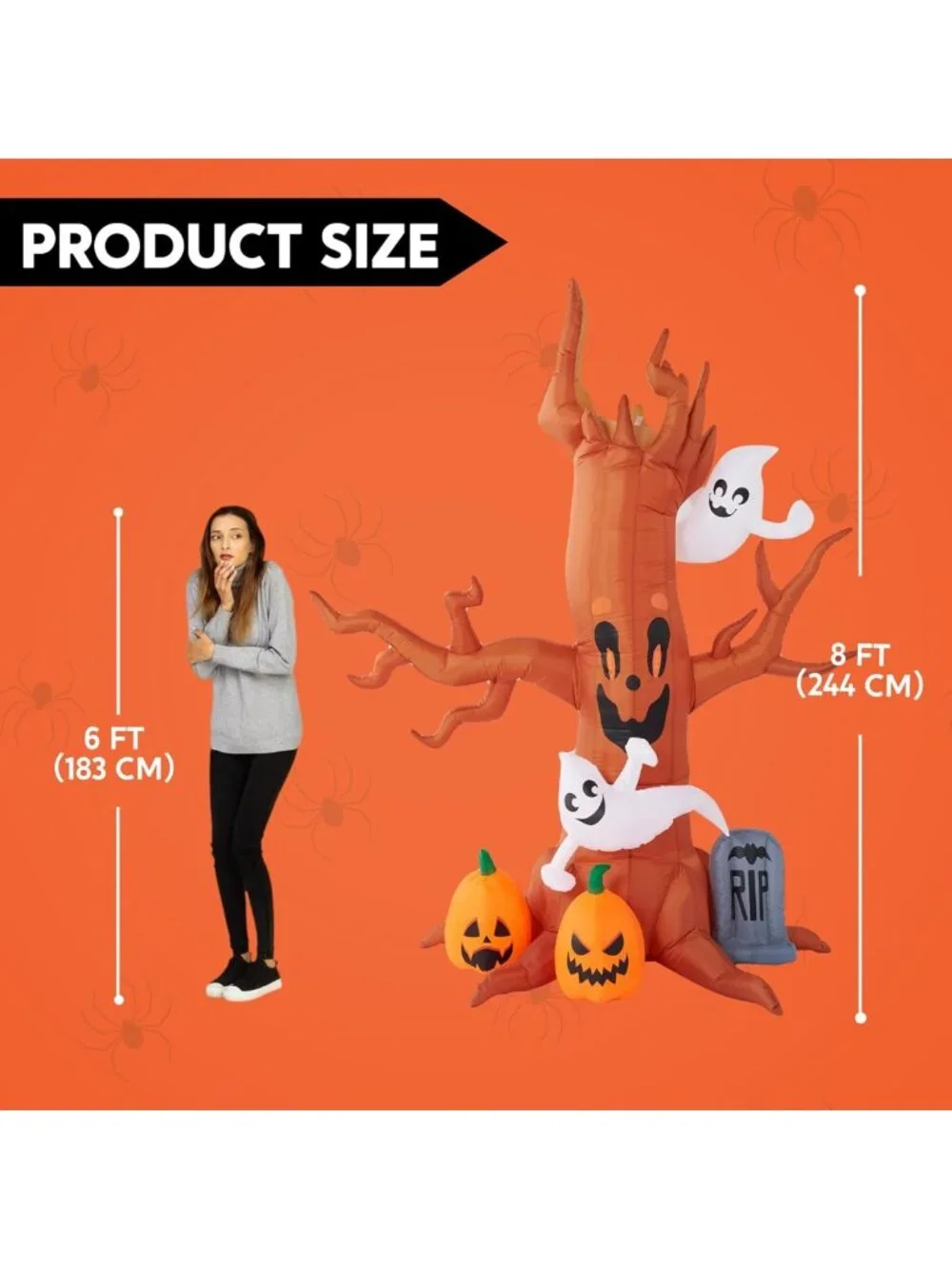 8FT Halloween Inflatable Scary Tree with Ghost, LED Pumpkin & Tombstone Decor